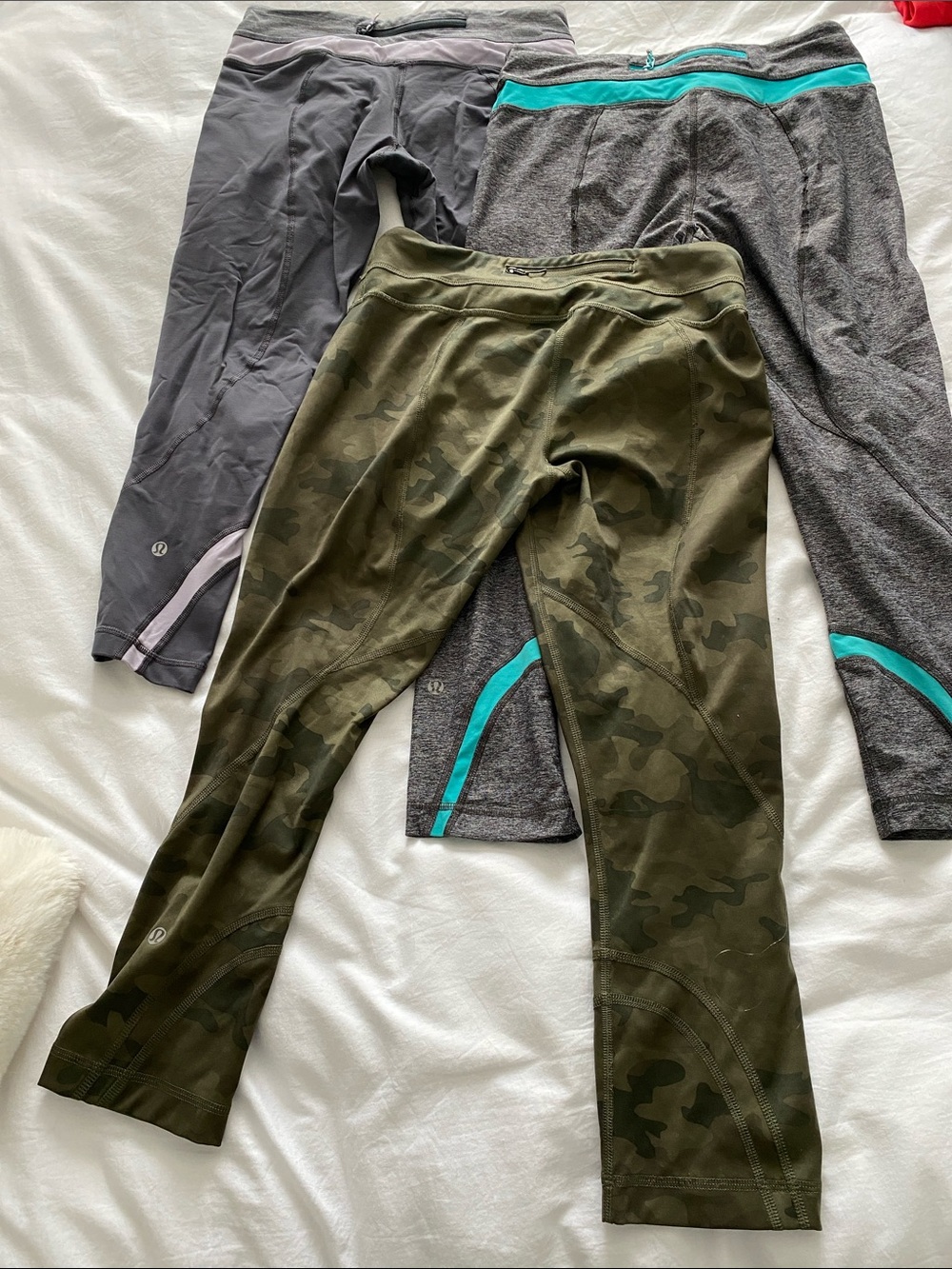3 pair of lululemon athletica  Olive Camo and gray Leggings